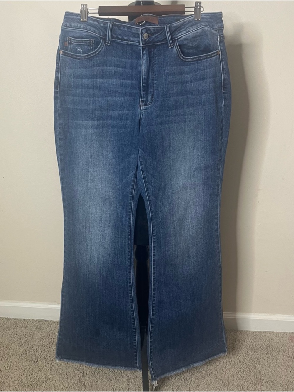 Judy Blue Los Angeles DarkWash High Rise Raw Hem Flare Blue Jeans 14W